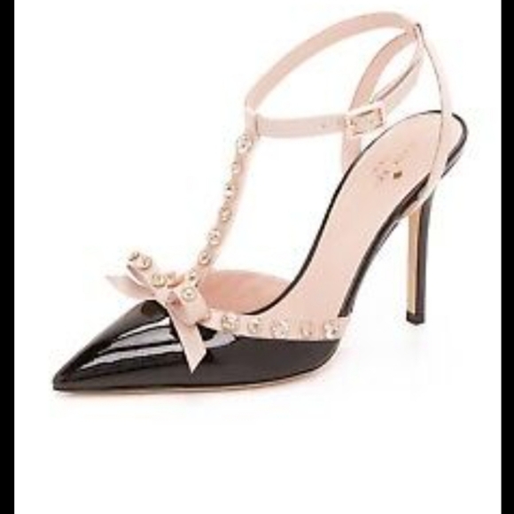 Kate Spade Lydia Jewel Black Patent Leather &  Cream Studded Pumps LNC SIZE 8 - Picture 4 of 16